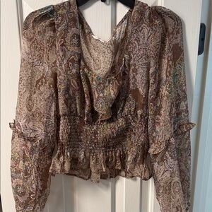 Amaryllis Sheer Paisley Blouse in Brown and Cream